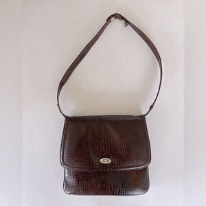 La Belle Montreal vintage leather bag croc snakeskin embossed brown shoulder bag